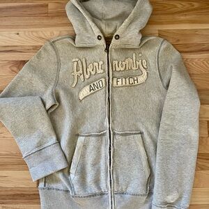 Men’s vintage distressed Abercrombie full zip up grey hoodie size small.